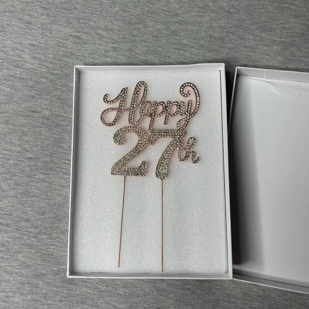 Happy 27th Birthday Rose Gold Rhinestone Cake Topper